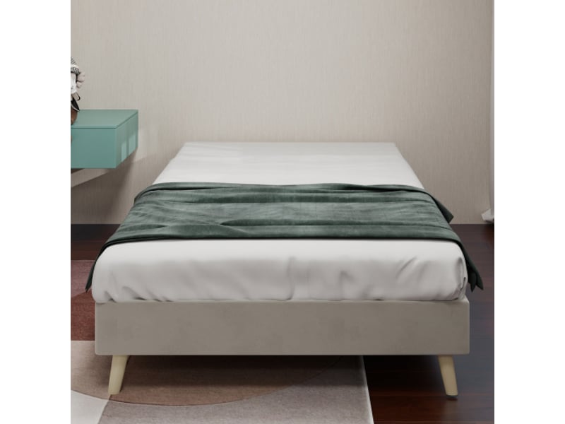  Lit enfant 90x200 cm avec sommier bas, sans tête de lit et matelas non inclus, beige  - Conforama B