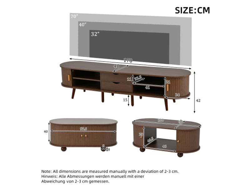  Ensemble meuble tv et table basse en noyer naturel et mdf – 2 pièces  - Conforama C