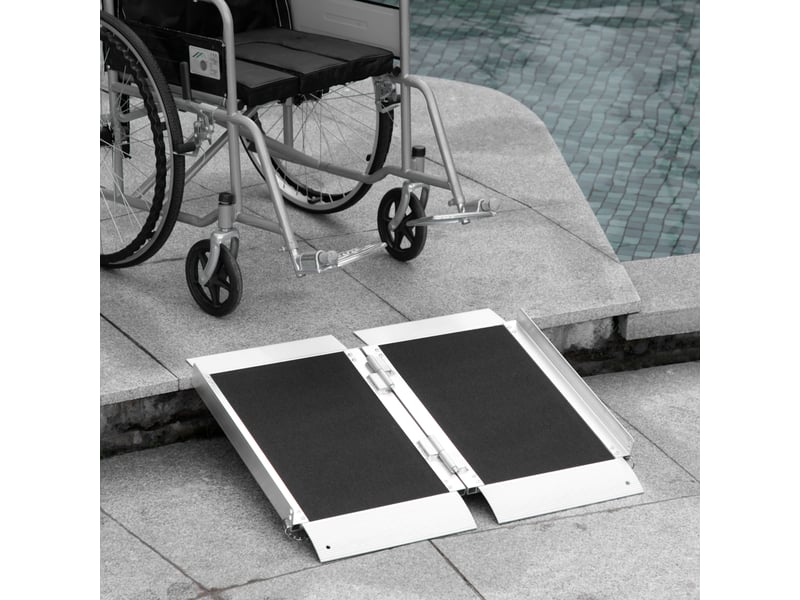 Rampe de fauteuil roulant rampe de chargement rampe d'accès antidérapante pliable avec bordures de sécurité max. 272 kg dim. 65l x 74l cm alu. Noir  - Conforama C