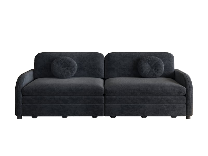 Canapé 3 places extensible 3-en-1 206 cm, fonction lit king-size, chenille, noir - Conforama A