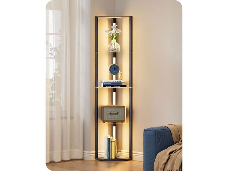 Lampe sur pied led noire 20 w avec 3 tablettes en verre 370618_AAAYD54117_6_DROPFR - Conforama A