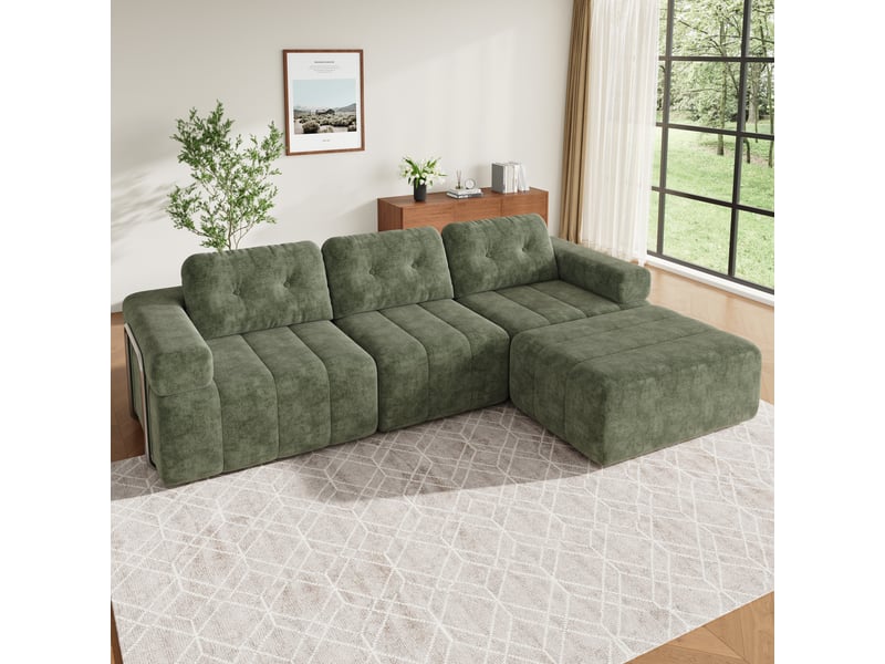 Canapé d’angle modulable 4 places en chenille vert, 258 × 165 × 79 cm IKSETERA TRADING LTD - Conforama B