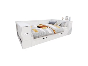Lit avec rangement 140x190 cm <strong>BEAOK</strong>  <strong></strong> coloris blanc