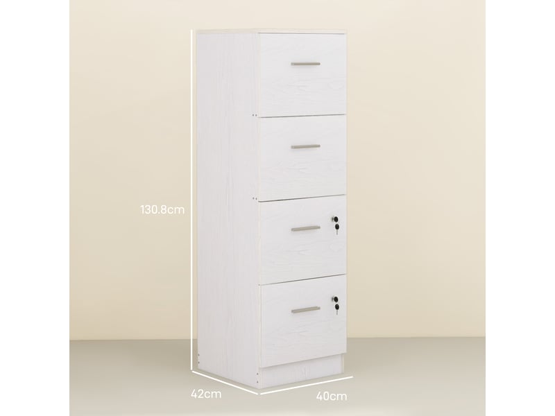  Armoire de bureau à 4 tiroirs avec 2 serrures et porte-documents, en bois, 40 x 42 x 130,8 cm, blanche  - Conforama E