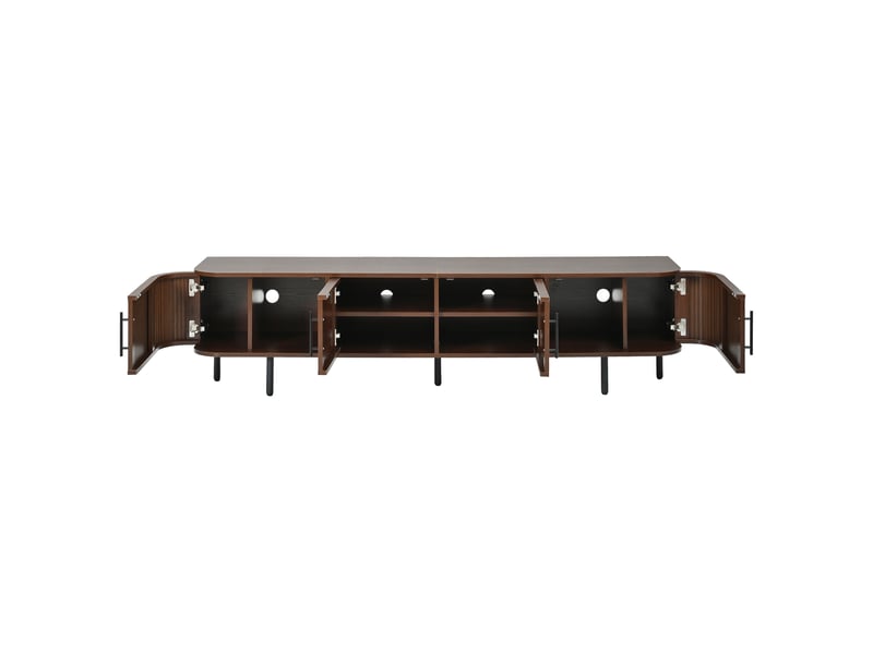  Meuble tv 180x40x45 cm, 4 portes, façades effet tressé, pieds en fer, mdf, noyer Fay Lum - Conforama D