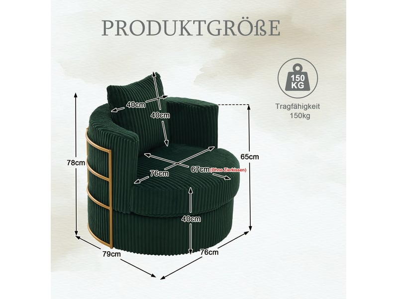  Fauteuil pivotant modenvie 360° en velours côtelé vert foncé avec coffre de rangement 76 x 79 x 78 cm  - Conforama C