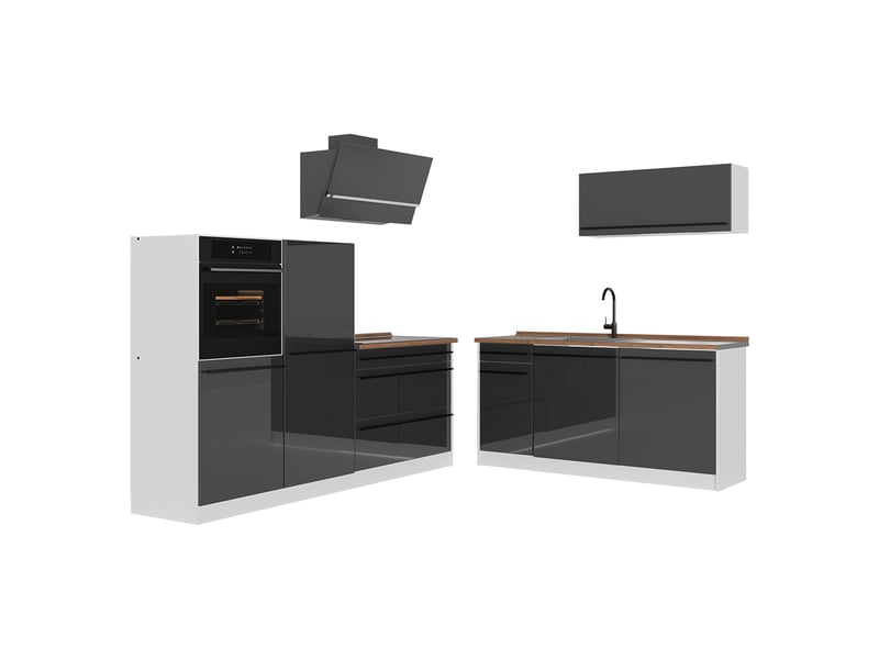 Vicco cuisine, anthracite haute brillanceblanc, 220cm plan de travail chêne doré - Conforama A