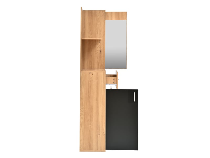  Vestiaire d'entrée avec banc, miroir et led, noir et naturel 120 x 32 x 178 cm GL12456S - Conforama B