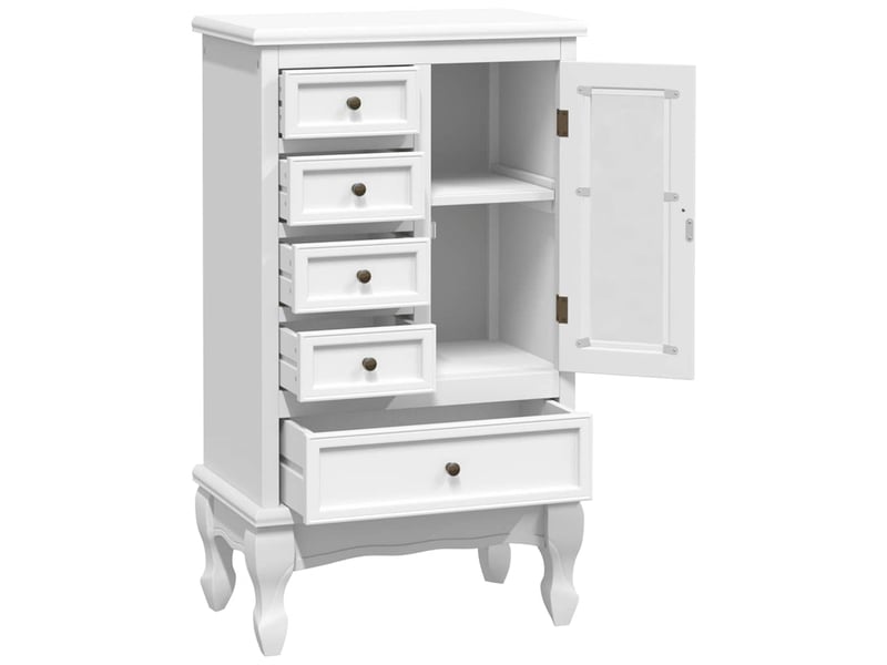  Armoire à tiroirs, commode avec 5 tiroirs et 2 étagères blanc  - Conforama E