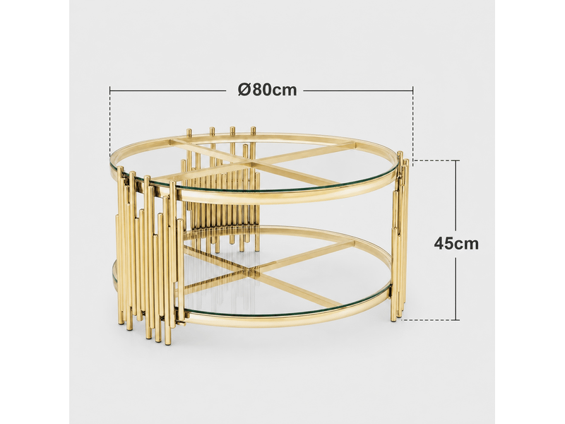  Table basse ronde 80x80x45 cm, design moderne, double niveau en métal doré et transparent, pratique, pour salon  - Conforama C