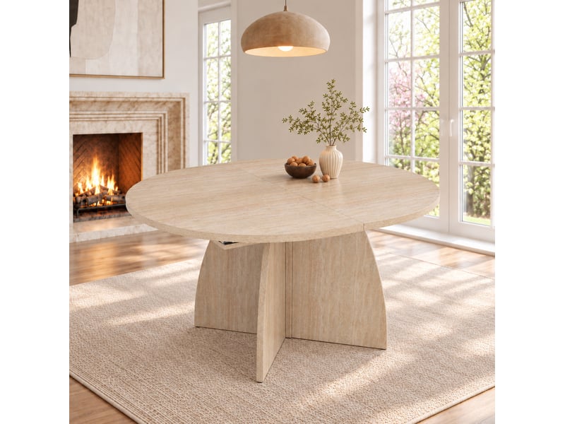  Table à manger extensible 120x90 cm à 180x90 cm, angles arrondis, en mdf, beige effet travertin  - Conforama D