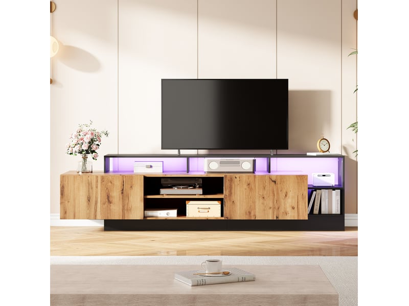  Meuble tv modenvie 190 x 40 x 48,5 cm led usb en panneaux de particules chêne et noir  - Conforama B