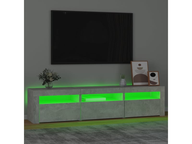  Meuble tv - banc tv - meuble de rangement avec lumières led gris béton 180x35x40 cm  - Conforama D