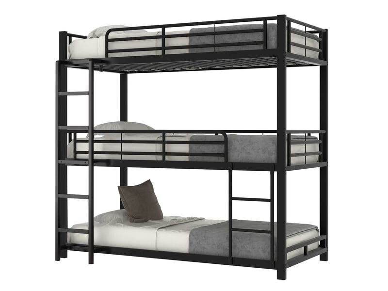 Modenvie lit superposé triple 90x200 cm - structure en métal, garde-corps, sans matelas - noir - Conforama A