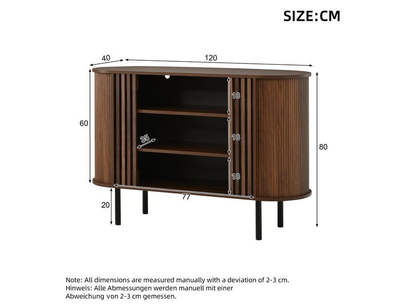 Buffet et enfilade avec 3 niches ouvertes et 4 pieds réglables, pour salon, salle à manger, mdf, noyer, 120 × 40 × 80 cm - Conforama D
