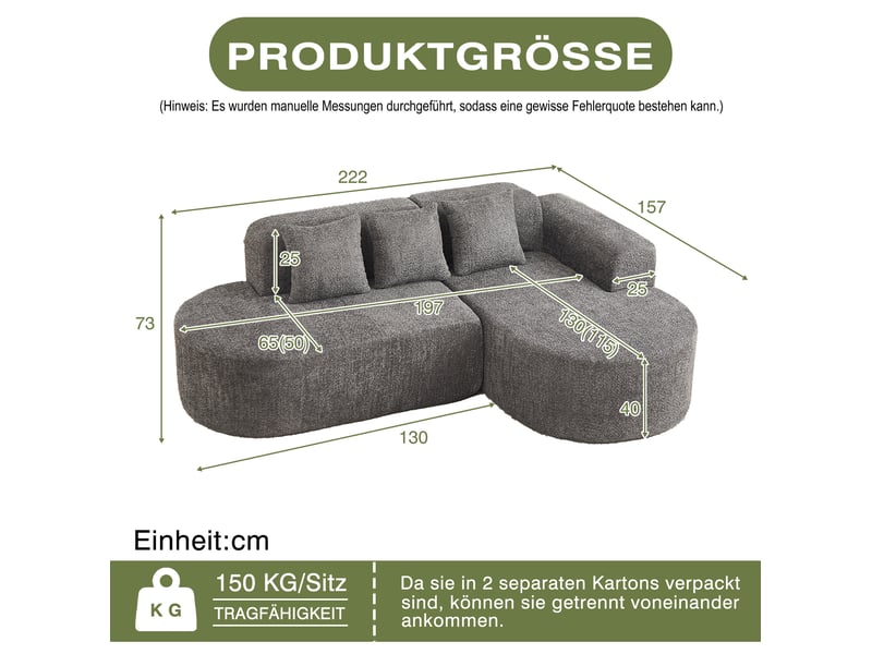 Canapé d'angle modenvie 3 places avec méridienne droite 222 x 157 x 73 cm en chenille gris anthracite - Conforama C