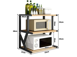 Étagère micro-ondes cuisine 3 niveaux 53x37x68 cm en métal et bois – noir