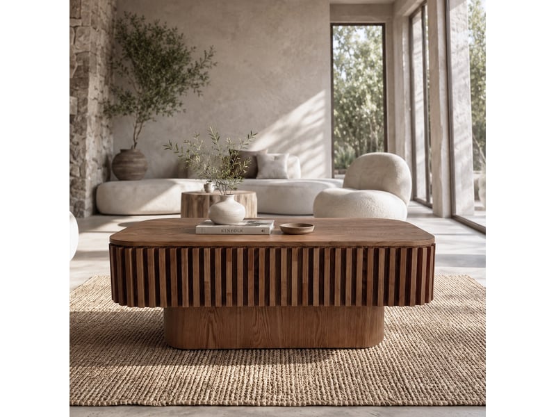  Table basse rectangulaire avec rangement caché, placage bois coloris noyer, 98 x 60 x 35 cm  - Conforama D