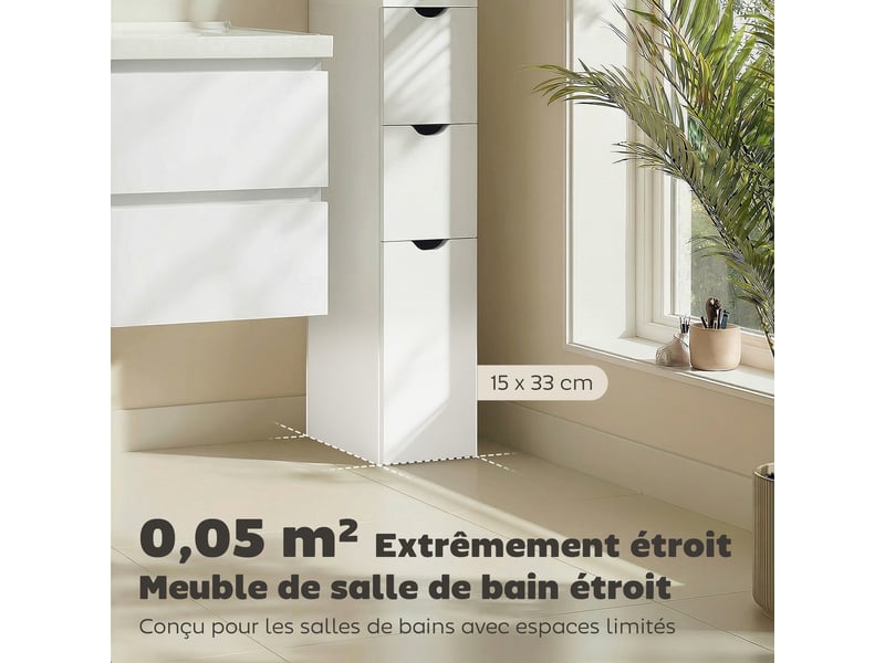 Meuble colonne salle de bain armoire de salle de bain avec tiroirs étagères ouvertes placard blanc 15 x 33 x 136,8 cm - Conforama A
