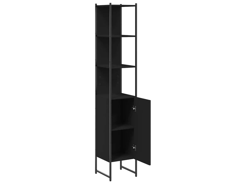 Armoire de salle de bain, meuble de rangement noir 33x33x185.5 cm bois d'ingénierie - Conforama E