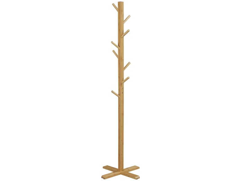  Porte-manteau sur pied en bambou 8 crochets coloris bois naturel 49,5x49,5x178 cm  - Conforama A