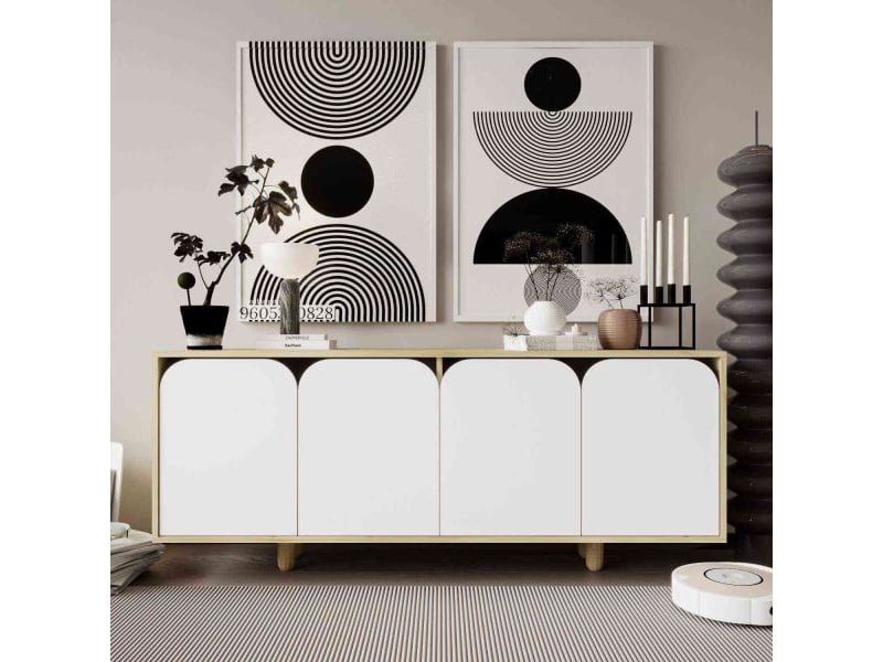  Buffet 4 portes en aggloméré lazio bohem blanc et chêne  - Conforama E