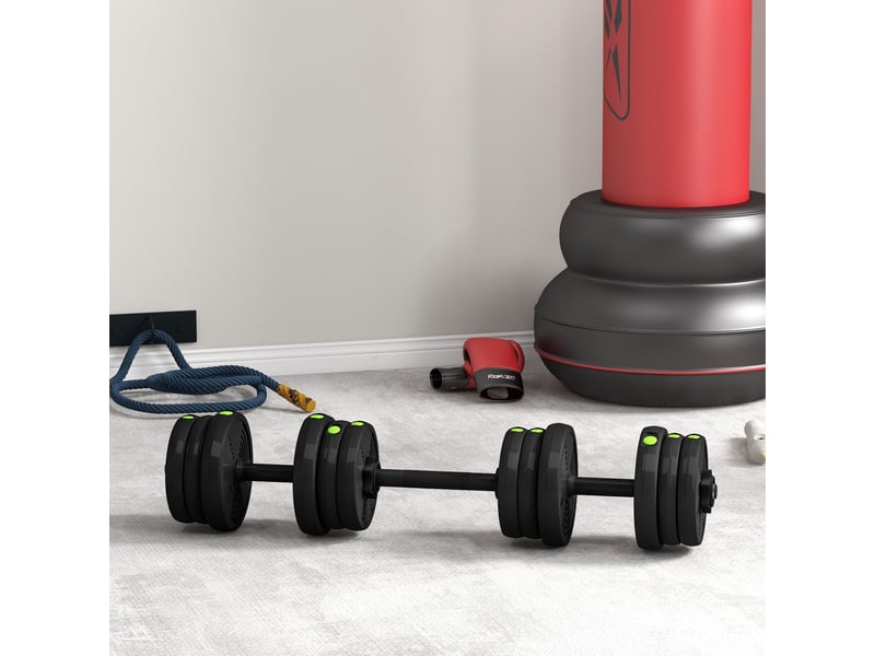  Ensemble 2 en 1 avec 2 haltères convertibles en barre, poids total 20 kg et disques de poids ajustables, noir  - Conforama D