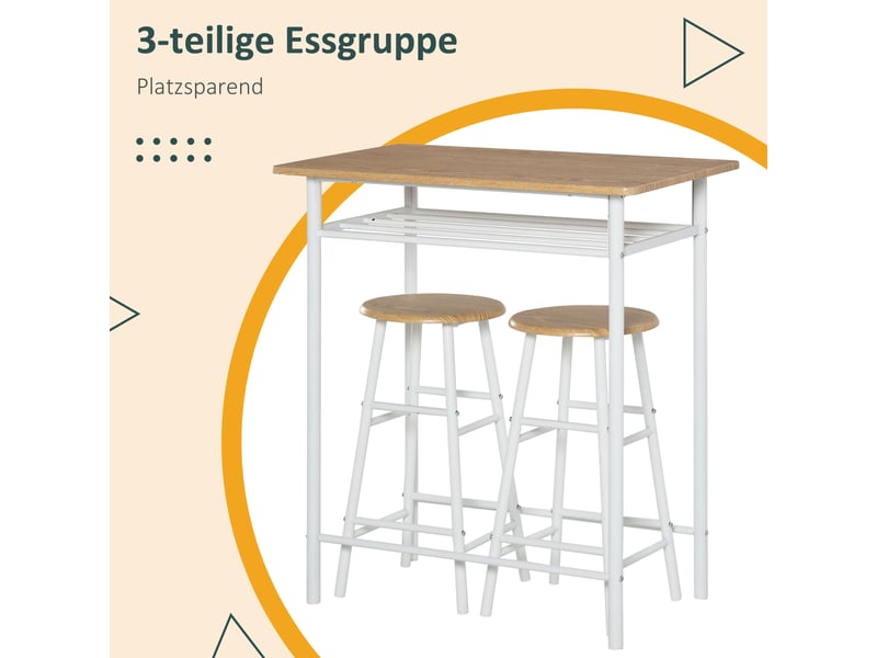  Ensemble table et chaises de bar avec 1 table et 2 tabourets  - étagère de rangement - mdf et acier - blanc  - Conforama E