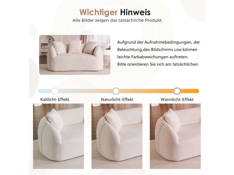  Canapé 2 places courbé duboisdesign série baseball tissu chenille crème blanc 155×67×90 cm  - Conforama D