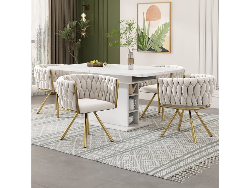  Chaise de salle à manger pivotante en velours beige et doré  - Conforama D
