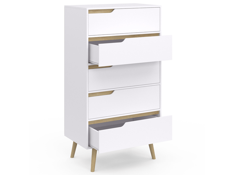 Chiffonnier 5 tiroirs helsinki 60 cm scandinave blanc commode semainier  - Conforama D