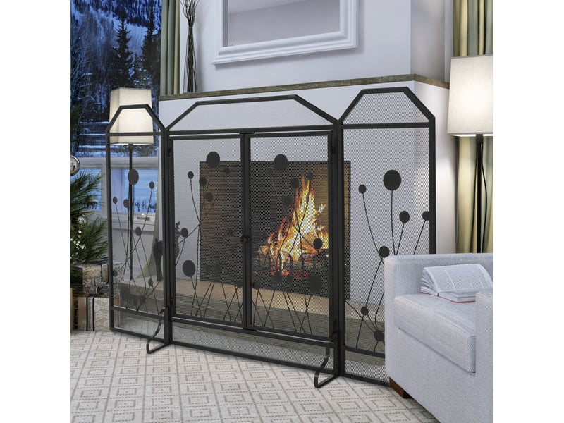  Pare-feu pliable en acier noir et métal avec 2 portes à fermeture magnétique, 125 x 80 cm  - Conforama D