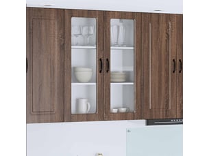 Meuble mural de cuisine, cabinet en verre mural chêne brun 80x31x100cm shl7910