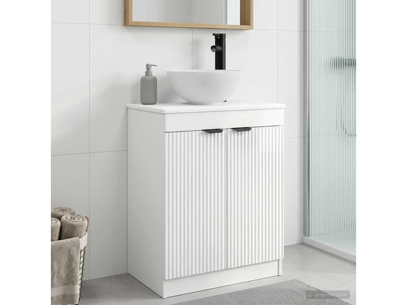 Meuble de salle de bain avec évier blanc brillant shl8413 - Conforama B