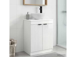 Meuble de salle de bain avec évier blanc brillant shl8413