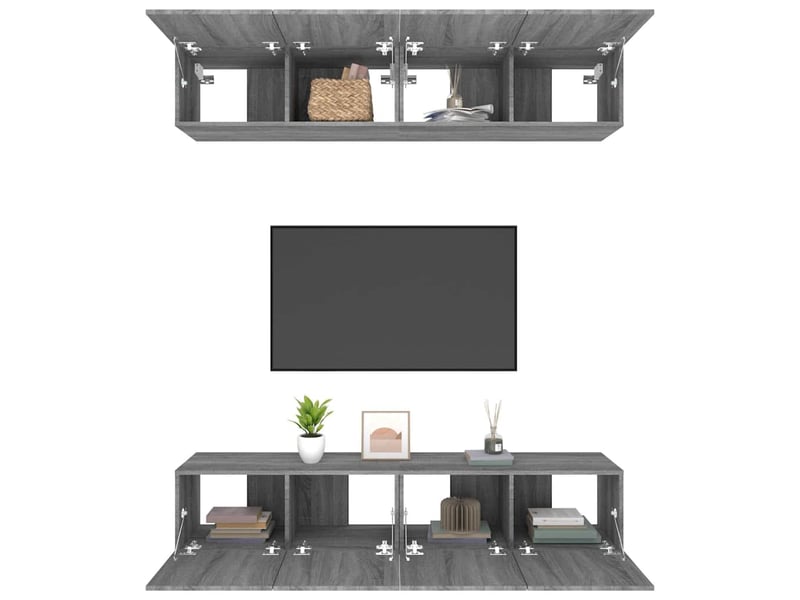  Lot de 4 meuble tv bas salon sonoma gris 80x30x30 cm bois d'ingénierie  - Conforama E