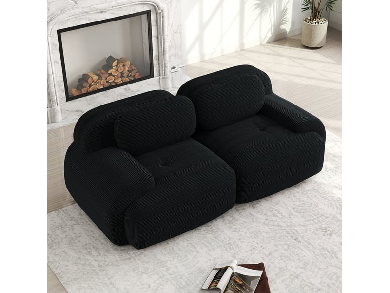 Canapé droit modulaire 2 places en velours côtelé noir, sans cadre, confort souple pour votre salon au quotidien - Conforama E
