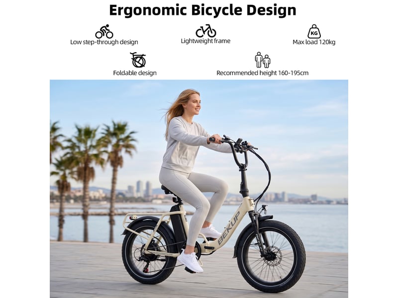 Bekup s3 vélo électrique pliable, pneus 20, batterie 48v 15ah, beige - Conforama E