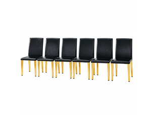 Chaises de salle à manger minimalistes, lot de 6, pu noir, pieds métal doré, style moderne