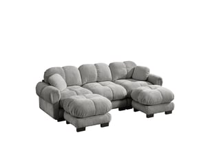 Canapé modulable modenvie 3 places en u avec ottomane mobile et 2 coussins décoratifs, tissu chenille gris clair 260 x 149 x 90 cm