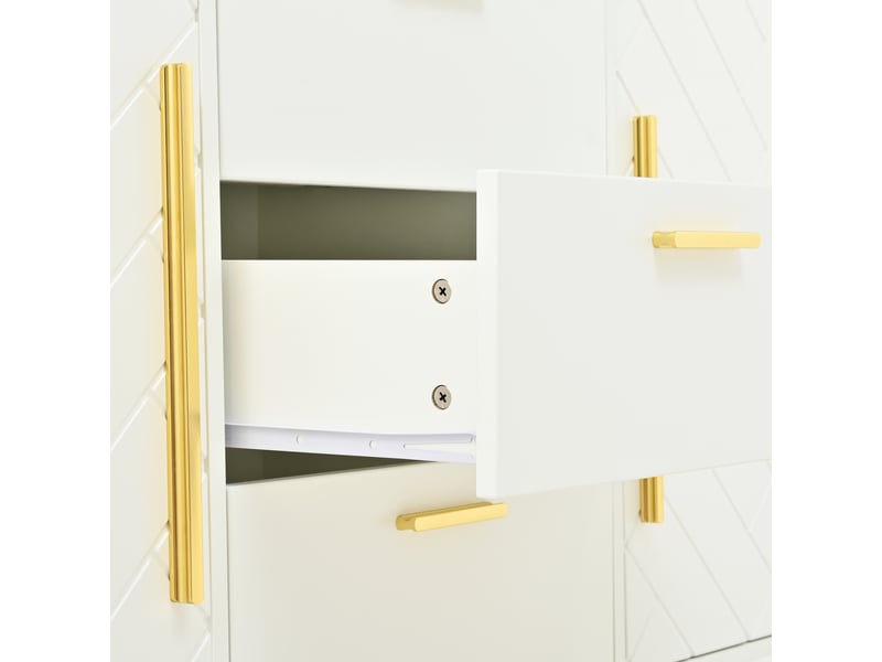 Buffet blanc élégant avec motif à chevrons, 2 portes et 3 tiroirs, meuble de rangement moderne - Conforama W