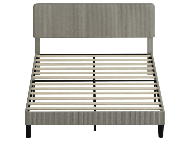 Cadre de lit 160 x 200 cm en velours côtelé gris, tête de lit réglable et sommier à lattes en bois - Conforama B