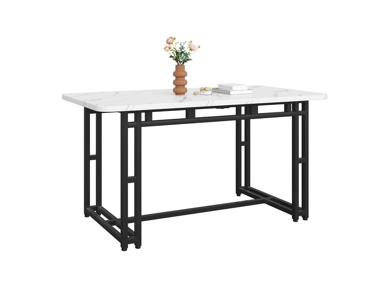  Table à manger rectangulaire moderne 120 x 70 cm, style luxueux, pieds en métal noir  - Conforama D