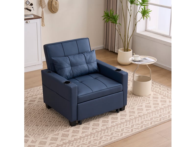  Fauteuil convertible modenvie 3 en 1 bleu avec porte-gobelets et port usb 74 x 87 x 84 cm  - Conforama D