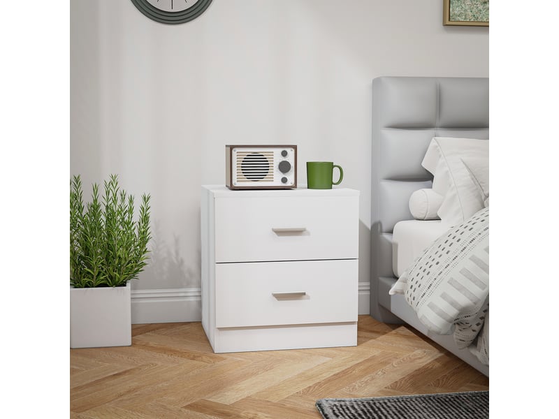  Table de chevet avec 2 tiroirs poignée en alliage d'aluminium style contemporain 45 x 39,5 x 49 cm blanc  - Conforama C