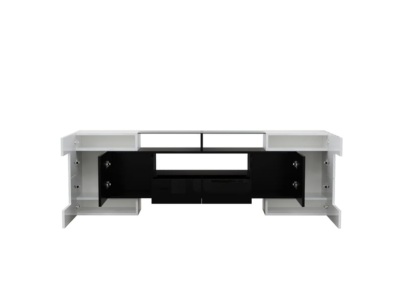  Meuble tv 200cm, design moderne brillant avec led et surface verre élégante meuble tv contemporain  - Conforama A
