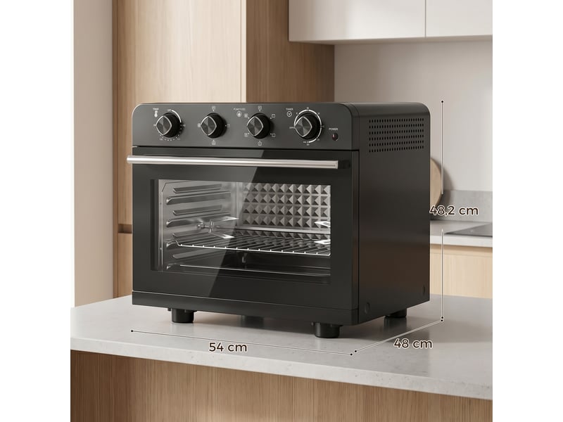  Friteuse à air chaud 36l, four à air chaud 1800 w avec rôtissoire, plaque de cuisson, noir, panier de friture et grille  - Conforama C