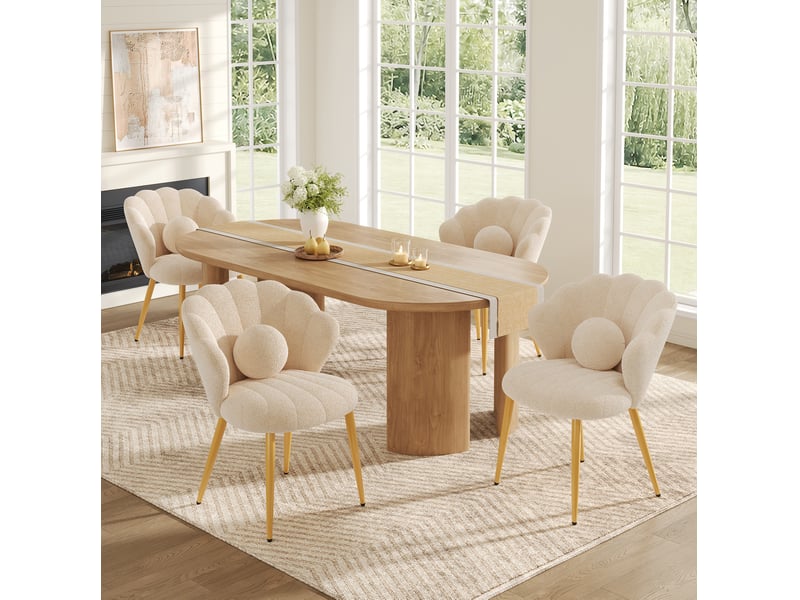  Lot de 4 chaises de salle à manger dossier coquille 60x62,5x83 cm tissu teddy beige  - Conforama B