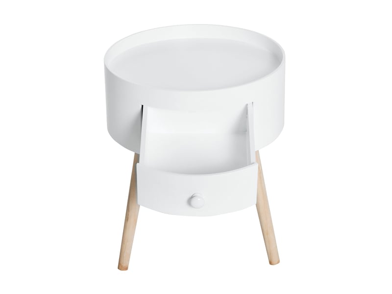  Lot de 2 tables de chevet rondes 38 x 38 x 45 cm tiroir pratique pieds effilés épuré scandinave chambre en mdf blanc 21_0001836  - Conforama E