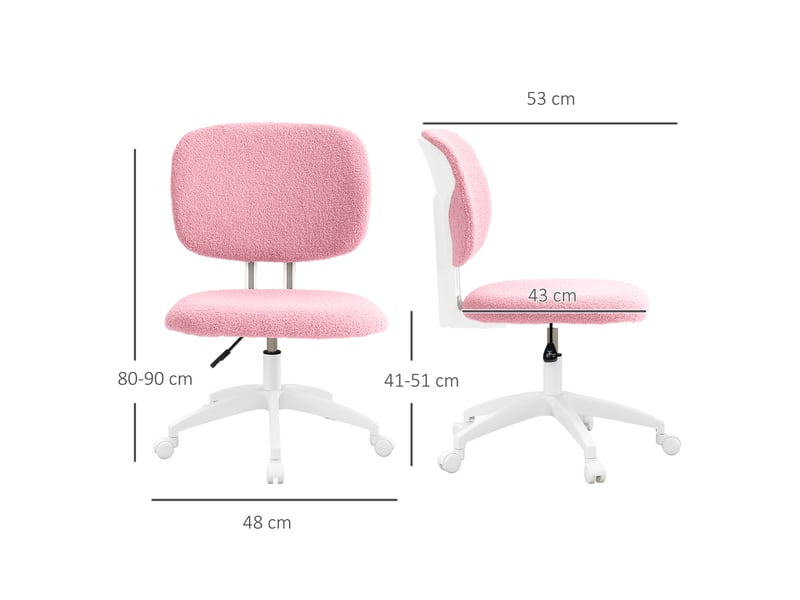  Chaise de bureau pivotante, réglable en hauteur, 48 cm x 53 cm x 80-90 cm, rose  - Conforama E